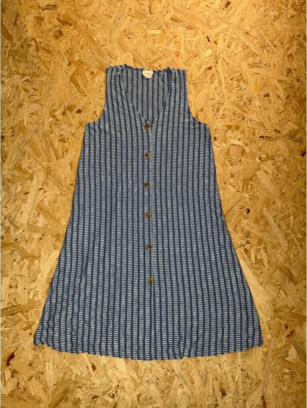 Caution to the Wind Dress Womens Medium Blue White Striped Button Front